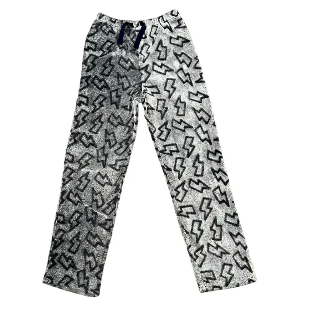 Cozy Jams Youth L 14/16 Gray Lightening Bolt Soft Pants Pajama PJ Elastic Waist